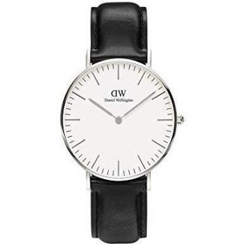 Daniel Wellington Classic Sheffield, Reloj Negro/Plateado, 36mm, Cuero, para Mujer y Hombre