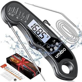 Umedo Termómetro de carne , termómetro de alimentos con 2 sondas, ajuste de alarma, pantalla grande, luz de fondo e imán, termómetro de carne de lectura instantánea para parrilla, cocina, horno