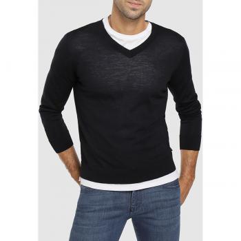Armani Exchange Men's V-Neck Wool Sweater - Blue, Classic Pullover with Logo