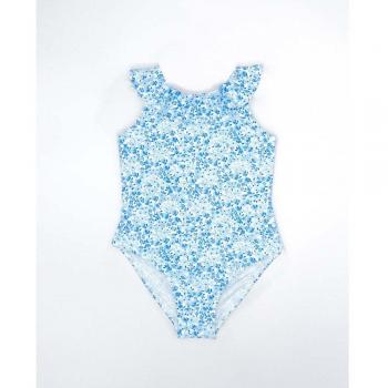 Bañador de niña estampado con flores azules y volante