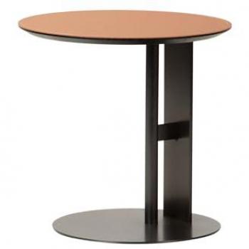 Adda Home Mesa Auxiliar Inox. Piel Liguria 50x50x50 Cm - Alta Calidad, Acero Inoxidable/Piel, Naranja/Gris