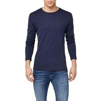 Tommy Jeans Slim Fit Long Sleeve T-Shirt with Ribbed Texture, Organic Cotton, Dark Blue, XL
