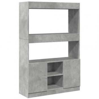 Aparador alto de hormigón gris 92x33x140 cm de madera multicapa, estante y mueble de libros