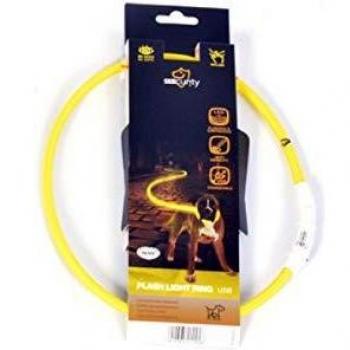 Collar LED de nylon redondo amarillo para una seguridad inigualable en paseos nocturnos (45 cm) - ¡Mantén a tu mascota segura y visible en todo momento!