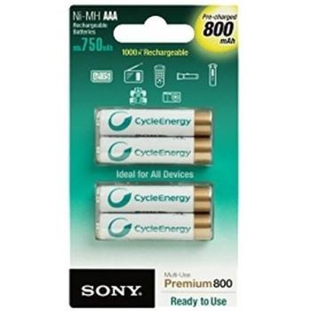 Sony NHAAAB4K - Pilas recargables Cycle Energy Blue, Ni-Mh AAA 1.2 volts, 800 mAh, 4 unidades