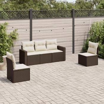 Set de Sofás de Jardín 5 Piezas con Cojines de Polyrattan Marrón