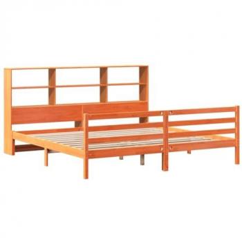 Cama con Estantería sin Colchón Madera Maciza Marrón 200x200 cm