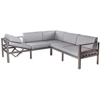 LOLAhome Sofá de jardín rinconera con módulo reclinable Gris Aluminio de 226x226x65 cm