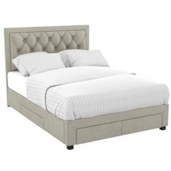 Cama con cajones - Terciopelo color champán - 160 x 200 cm - LEOPOLD