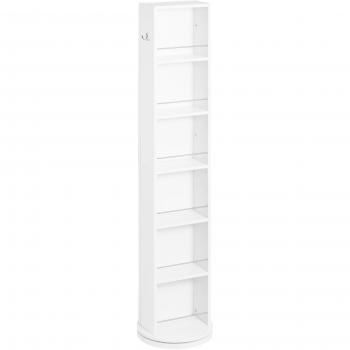 Armario Alto de Baño Giratorio Columna Auxiliar de Baño de 6 Niveles con Espejo de Cuerpo Entero 36x36x171 cm Blanco
