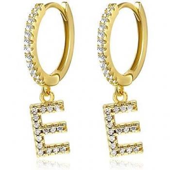 Pendientes de aro con inicial A-Z para mujer, chapados en oro blanco de 14 quilates, circonita cúbica, personalizados, 26 letras, regalo para ella