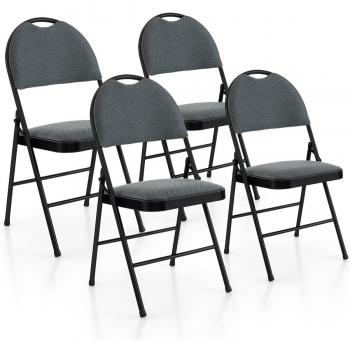 Costway Gray Portable Padded Folding Office Chairs with Backrest (Set of 4)