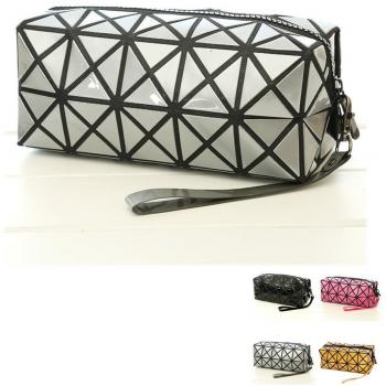 1 bolso plegable para mujer, con diseños de rombos, de piel sintética, en forma de cubo, para maquillaje o como bolso de mano gris Gris