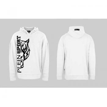 Plein Sport Men's Side Logo White Hoodie Cotton - Size Small