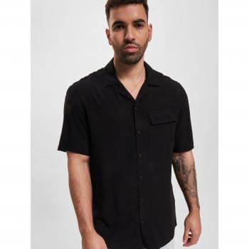 Urban Classics Men's Black Viscose Camp Shirt