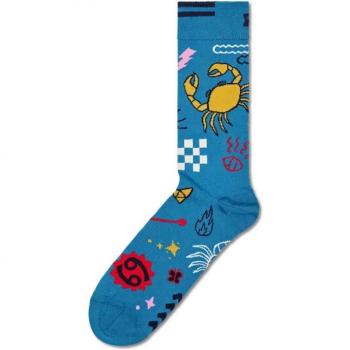 Happy Socks Cancer Zodiac Sign Crew Socks - Blue Patterned Short Socks for Men