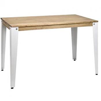Mesa Lunds 120x80x75cm Blanca en Madera Maciza de Pino con Acabado Vintage Estilo Industrial y Estructura de Acero Lacado