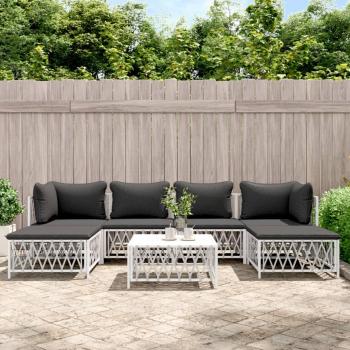 7-Piece White Steel Garden Lounge Set with Cushions