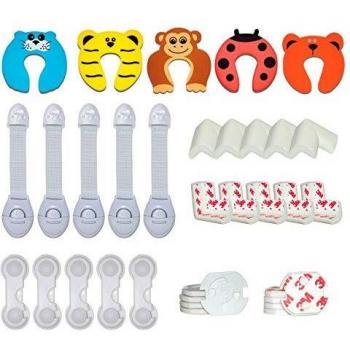IMVURA Kit Seguridad Bebe Niños - 5 Topes para Puertas -10 Protectores Esquinas de Espuma - 10 Protectores Enchufes - 5 Cierres Seguridad Armarios – 5 Cierres Seguridad Cajones.