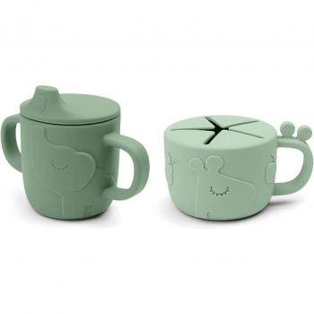 Taza con asas y snacks de silicona Done by Deer Peekaboo Verde