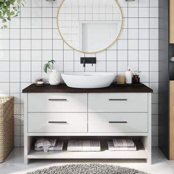 Encimera de baño madera maciza tratada gris oscuro 100x30x4 cm Vidaxl