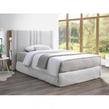 Cabecero SIVERI con Almacenamiento de 140 cm - Tela Gris Claro y Natural