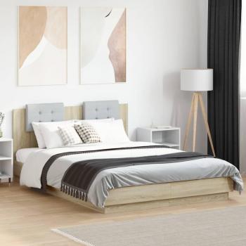Cama con cabecero y luces LED Sonoma Oak 140x200 cm