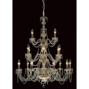 Araña sin pantallas Modra Gold 18 bombillas 115cm - Candelabro de 18 brazos de cristal dorado, acabado en oro, diseño elegante y moderno, ideal para espacios amplios