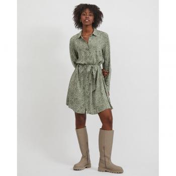 Vila - Vestido midi camisero con manga larga, cierre de botones frontal, cinturón a juego y tejido suave