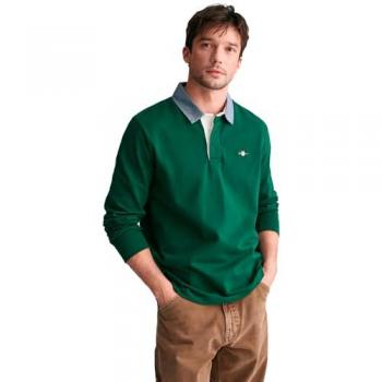 Polo de Hombre Gant de Manga Larga 100% Algodón Chambray Verde Oscuro XL