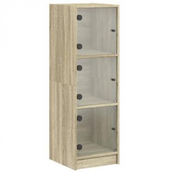 Aparador con puertas de vidrio roble Sonoma 35x37x109 cm Mueble de Almacenaje de Salón Buffet para salón Armario Auxiliar Armario de Almacenamiento