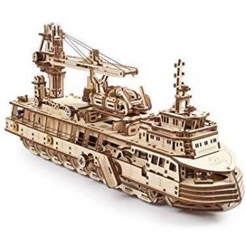 UGEARS maquetas para Construir para Adultos - Puzzle 3D Buque de investigación Modelo mecánico - Barcos de Madera para Montar - Rompecabezas Mecánico - Kits de construcción 3D de maquetas de Barcos