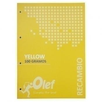 Recambio Olef A4 80 hojas 100gr 4 taladros cuadrícula 5x5 amarillo pack de 5 unidades