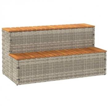 Light Grey Poly Rattan Hot Tub Steps 100x50x50.5 cm with Solid Acacia Wood