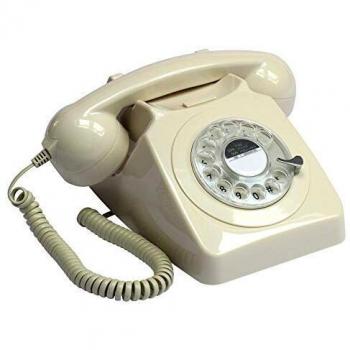 GPO 746 Rotary 1970s-Style Retro Landline Telephone, Classic Telephone with Ringer On/Off Switch, Curly Cord, Authentic Bell Ring for Home, Hotels- Ivory