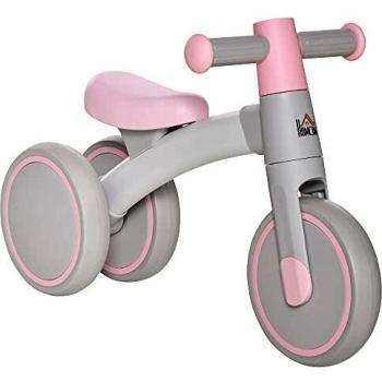 HOMCOM Bicicleta sin Pedales para Niños de 1-3 Años Bicicleta de Equilibrio con 3 Ruedas Silenciosas Correpasillos Triciclo de Bebé 60x24x37 cm Rosa