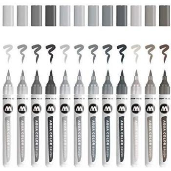 MARCADOR MOLOTOW AQUA COLOR BRUSH GRISES PAQUETE CON 12