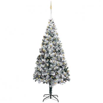 Árbol de Navidad artificial verde de 400 cm con luces LEDs, bolas y nieve