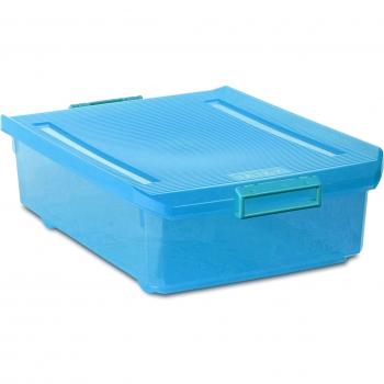 Tatay Caja Almacenaje Multiusos con Tapa, Bajo Cama, 32 L de Capacidad, Con Asas y Ruedas, de Polipropileno, Libre de BPA, Azul