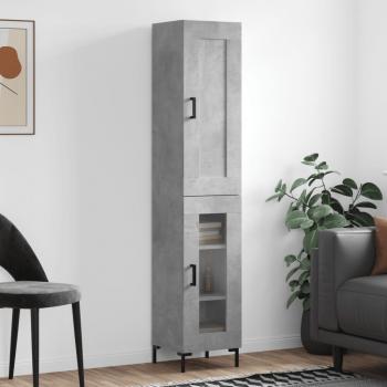 Aparador alto de madera contrachapada gris hormigón 34,5x34x180 cm con 1 puerta de cristal, mueble de almacenaje para salón, buffet y armario auxiliar