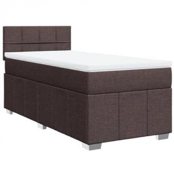 Cama box spring con colchón tela marrón oscuro 90x190 cm