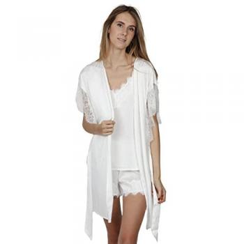 Bata de Mujer Soft Crepe Blanca con Detalles de Puntilla y Manga Corta - Admas 2024