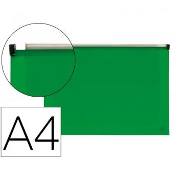 Carpeta dossier liderpapel A4 cierre de cremallera verde translúcido