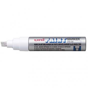Marcador de Pintura Permanente Uni Paint PX-30 - Punta Biselada 4-8.5mm - Color Azul - Cuerpo de Aluminio - Tinta Resistente al Agua y Luz