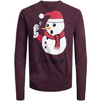 Maglia Jack & Jones Snowman Uomo Bordeaux Girocollo con Stampa natalizia Snowman 12142999