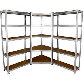 Monster racking 1 estanteria esquinera y 2 estanterias galwix de acero galvanizado sin tornillos grises 180cm x 90cm x 30cm