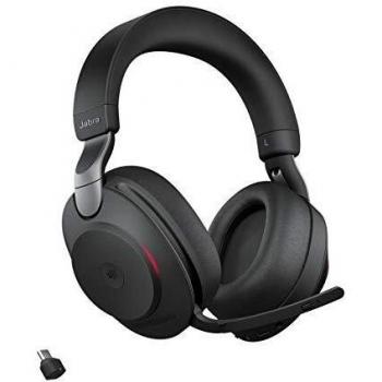 Jabra Evolve2 85 Wireless PC Headset with Charging Stand – Noise Cancelling Microsoft Teams Certified Stereo Headphones With Long-Lasting Battery – USB-C Bluetooth Adapter – Black