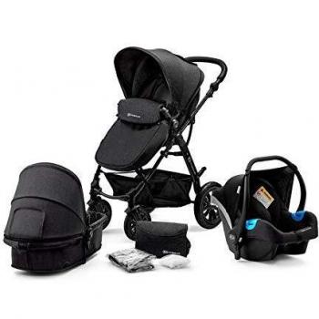 Kinderkraft Carrito Bebé 3 Piezas MOOV, Capazo, Silla Paseo, Silla Coche, Negro