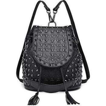 Miss Lulu Mochila de Moda Bolsos para Mujer Correa para el Hombro con Cadena Cráneos en Relieve con Tachuelas de Cuero de Imitación