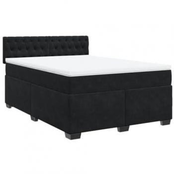 Cama Box Spring con colchón de muelles en terciopelo negro 160x200 cm